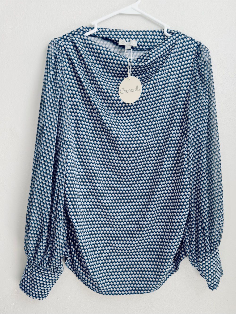 Classic Blue Patterned Women's Blouse - Stylish Long Sleeve Top